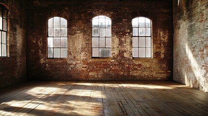 Rustic Industrial Interior with Brick Walls and Windows