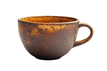 Ceramic cup with rustic texture and warm colors situated on a flat surface with natural lighting