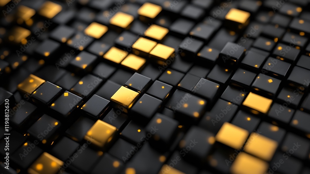 Aufkleber Sleek Black and Gold 3D Geometric Cube Pattern Abstract Background Design : Generative AI