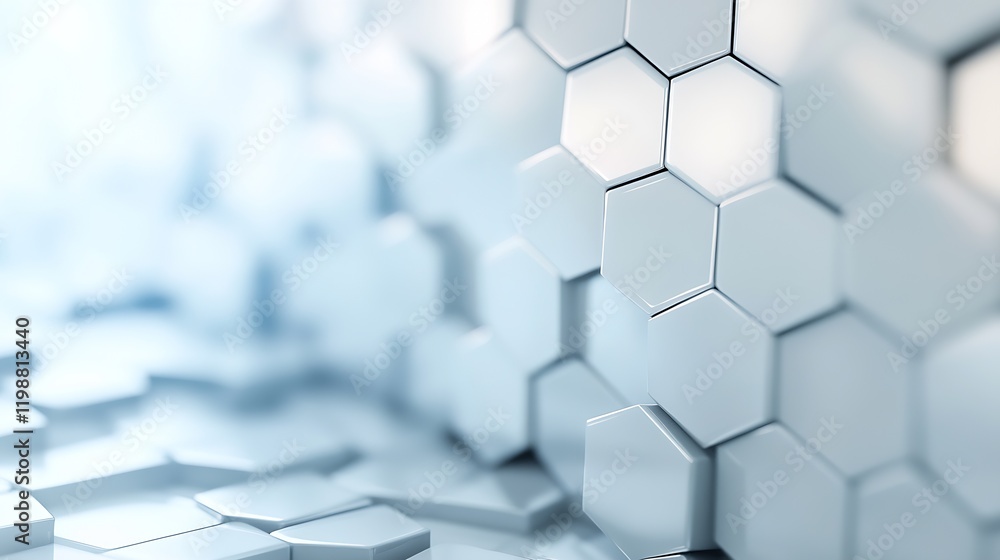 Poster minimalistic white geometric hexagon pattern with 3d digital illustration : generative ai