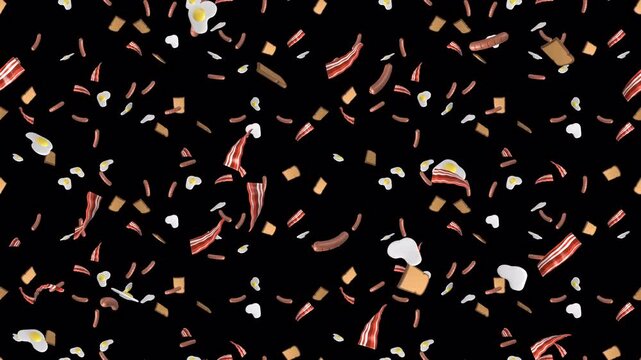 English Breakfast Cartoon loop tile falling with alpha channel. This is a cartoony loopable and tileable element