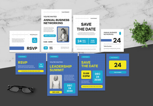 Blue And Yellow Invitation Set