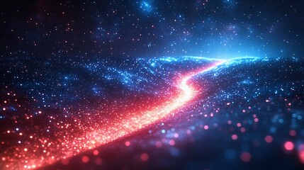 Fototapeta premium Glowing Cosmic Path: A Serene Abstract Landscape of Red and Blue