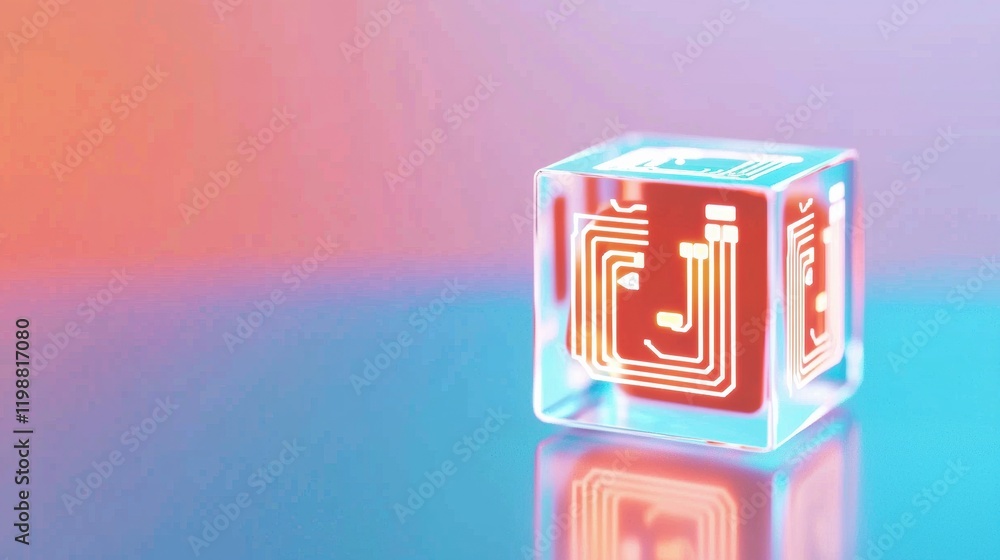 Poster glowing circuit cube digital art abstract environment colorful light