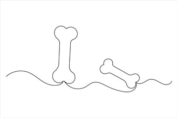 Dog bone one line drawing art of isolated continuous outline vector icon