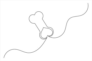 Dog bone one line drawing art of isolated continuous outline vector icon