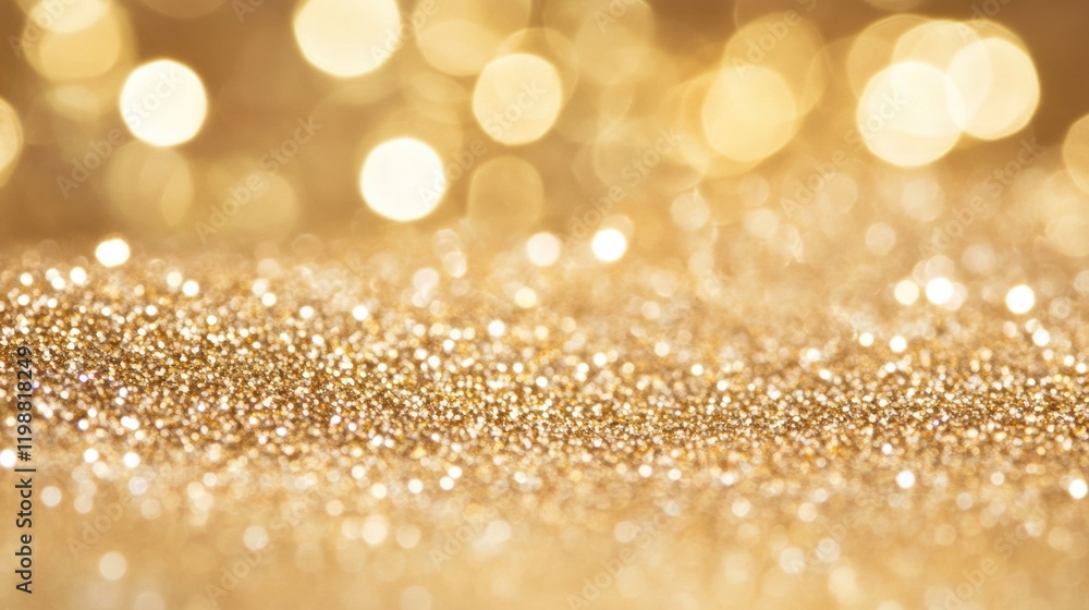 Poster gold background with soft glitter particles creating a magical, sparkling effect