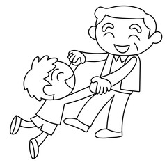 笑顔で手を繋ぐおじいちゃんと男の子