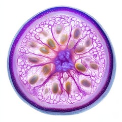 An artistic cross-section of a vibrant fruit showcasing delicate patterns and colors, emphasizing nature's beauty.