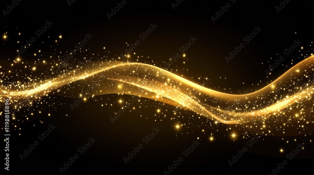 Poster gold background with soft glitter particles creating a magical, sparkling effect