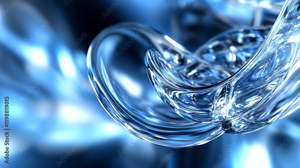Poster futuristic abstract glass design with swirling blue elements for modern artistic background : genera