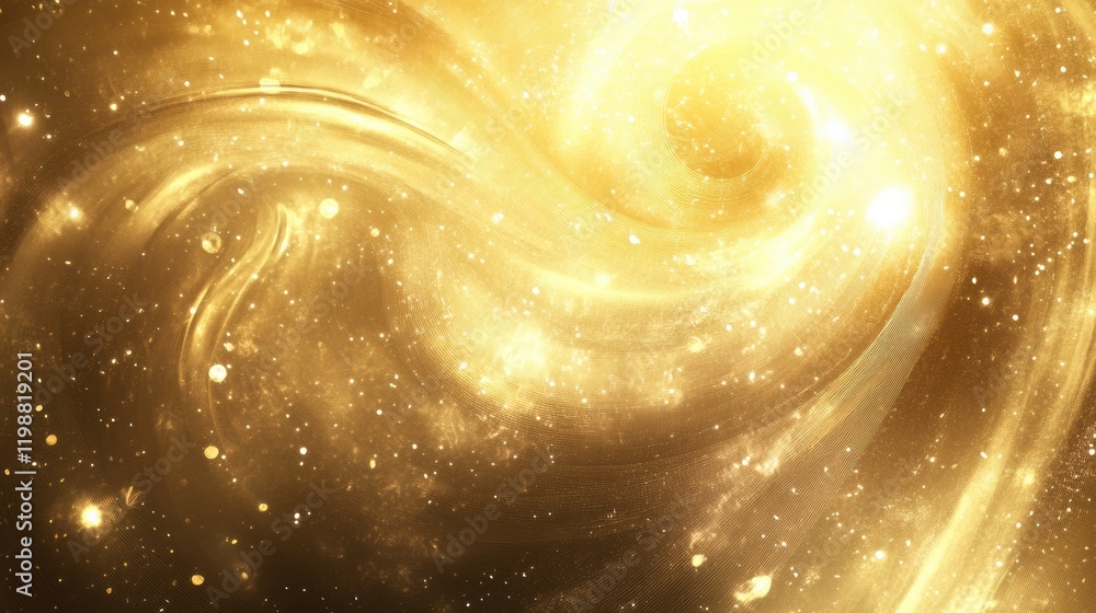 Poster golden abstract background with swirling metallic patterns and soft glowing highlights