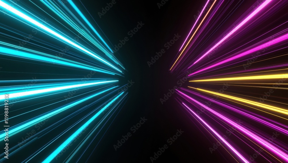 Poster creative concept colorful light lines in a dynamic environment