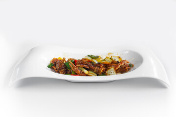 Delicious Stir-fried Crab with Black Pepper sauce on white background