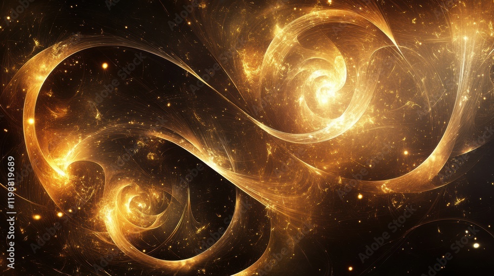 Poster golden abstract background with swirling metallic patterns and soft glowing highlights