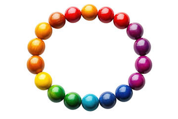 Obraz premium Colorful wooden beads arranged in a circular pattern on a white background showcasing diversity and creativity