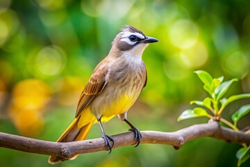 Obraz premium Yellow-vented Bulbul Bird on Tree Branch - Wildlife Stock Photo