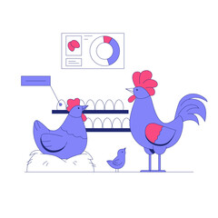 Rooster, Hen, And Chick In Flat Vector Illustration Symbolizing Poultry Farming, Egg Production, And Livestock Management, Isolated On White Background