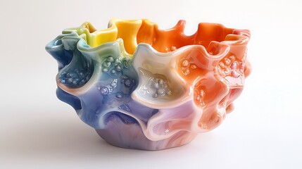 Rainbow glass bowl, studio shot, organic design, home decor