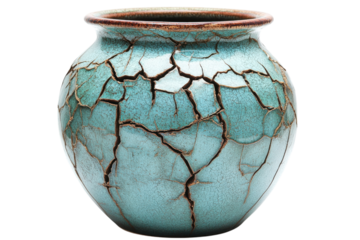 Decorative cracked pottery vase showcasing intricate details and vibrant turquoise color in a well-lit setting
