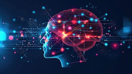 Obraz premium Illuminated Brain Neural Network Digital Mind Connection