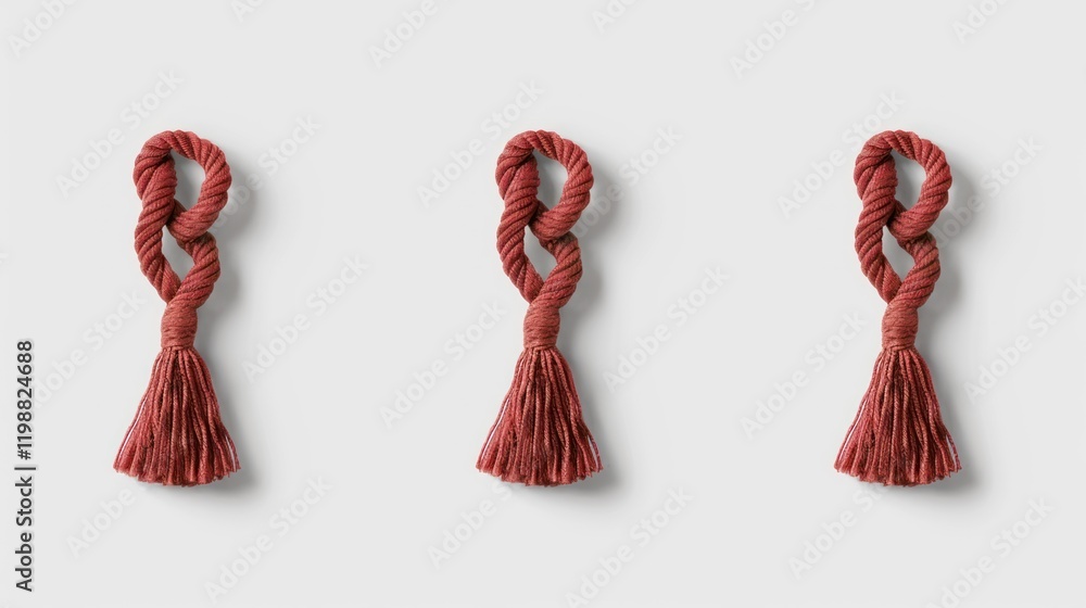 Poster three elegant fabric tassels with twisted cord design displayed on a neutral background for home dec