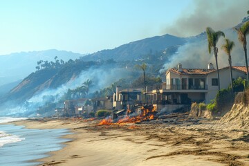 Houses burning in wildfire