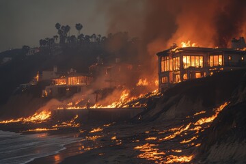 Houses burning in wildfire
