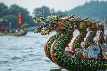 Fototapeta premium Beautiful holiday composition for happy celebrate chinese dragon boat festival, abstract vivid composition consists of fictional unreal fantastic vision on background