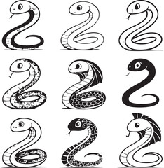 2025 Chinese New Year snake reptile, black snake vector illustration.