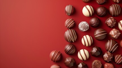 Fototapeta premium An assortment of chocolate candies on a red background.