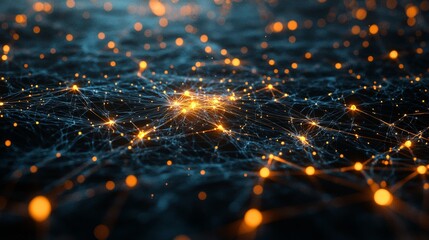 Abstract Network Connection Illuminated Nodes and Glowing Lines Representing Global Data Flow