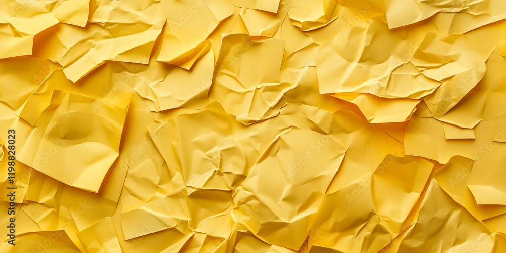 Poster a vibrant abstract background featuring crumpled yellow paper sheets, creating a textured and dynami