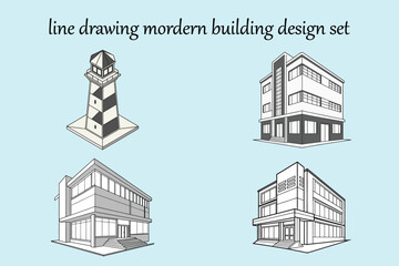 Obraz premium Architecture line drawing construction of a modern building design set