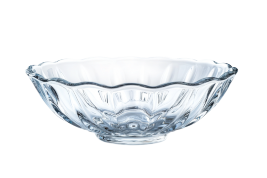 Elegant glass bowl with a decorative edge designed for serving various dishes or as a centerpiece in a dining setting