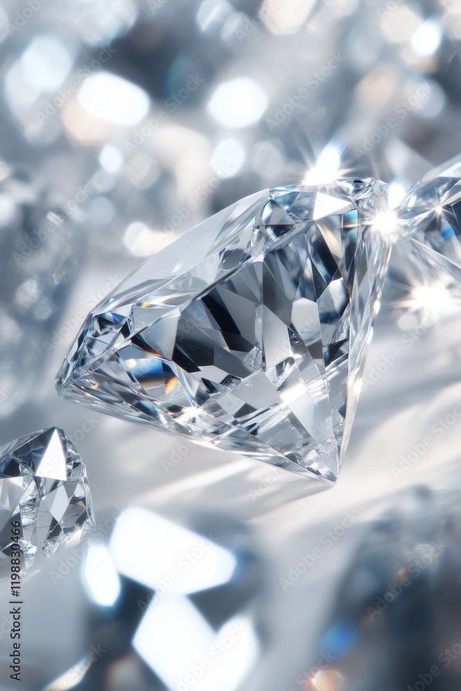 Poster a stunning close-up image of a polished diamond showcasing its brilliant shine and sparkling reflect