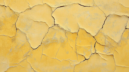 Fototapeta premium Cracked yellow wall surface displaying natural texture and patterns created by weathering over time