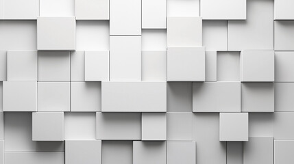 Modern geometric wall design featuring varying white squares in an artistic arrangement