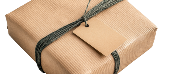 A neatly wrapped package tied with twine, ready to be gifted or shipped. transparent background