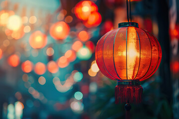 Obraz premium Beautiful holiday composition for happy celebrate chinese festival of lanterns, abstract vivid composition consists of fictional unreal fantastic vision on background
