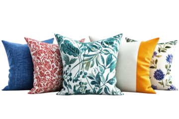 Colorful decorative pillows arranged on a neutral surface create a vibrant accent for home decor