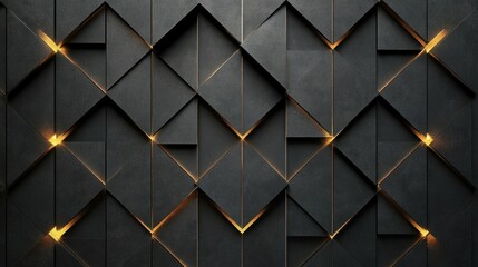 Obraz premium A flat black background with a diamond-shaped gold and silver grid pattern subtly glowing under soft light