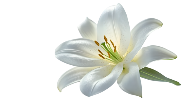 A beautiful white lily flower isolated on a white background, showcasing its delicate petals and natural elegance