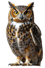 Obraz premium an owl, isolated on a transparent background, portrait-oriented, close-up photography