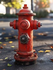 Fototapeta premium Red Fire Hydrant on Roadside