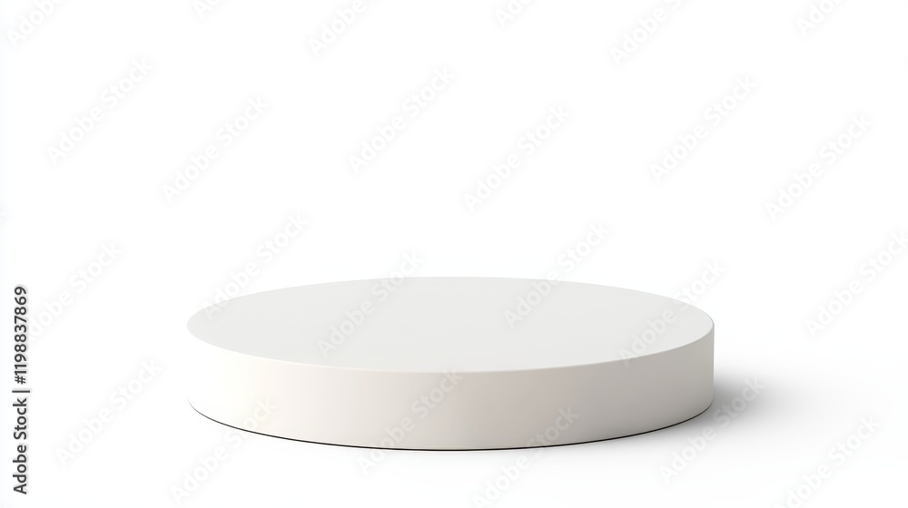 Poster a round white display platform designed for showcasing products in a clean and minimalist environmen