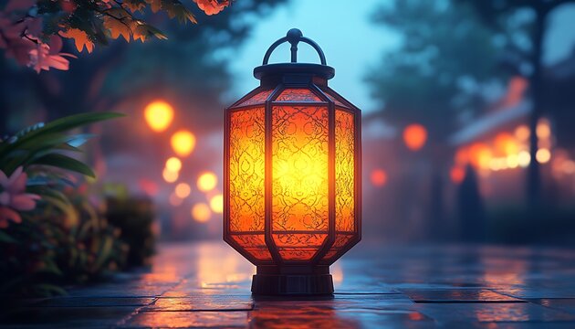 Seasonal greeting card, Ramadan lanternS lit during Ramadan time.