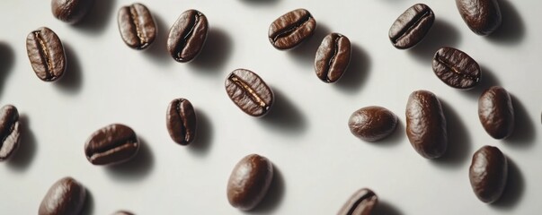 Roasted Coffee Beans Scattered on White Background: Aromatic, Rich, and Indulgent