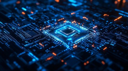 Fototapeta premium Blue background with digital circuit patterns