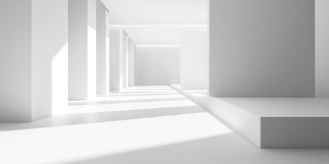 Obraz premium This minimal gallery interior features expansive blank areas and soft natural light. Ideal for showcasing art or design, the space provides a serene atmosphere.